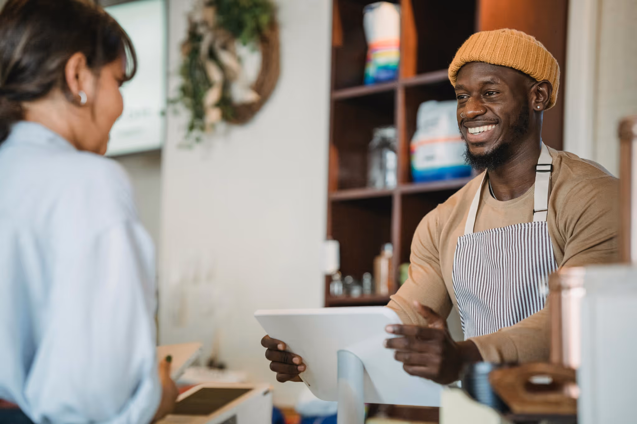 A merchant accepting a crypto payment from a customer